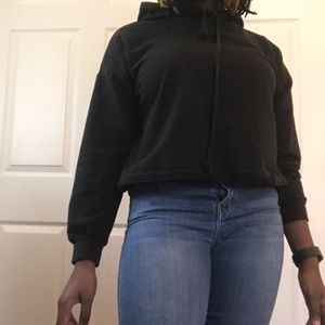 Cropped Black hoodie with floral hood